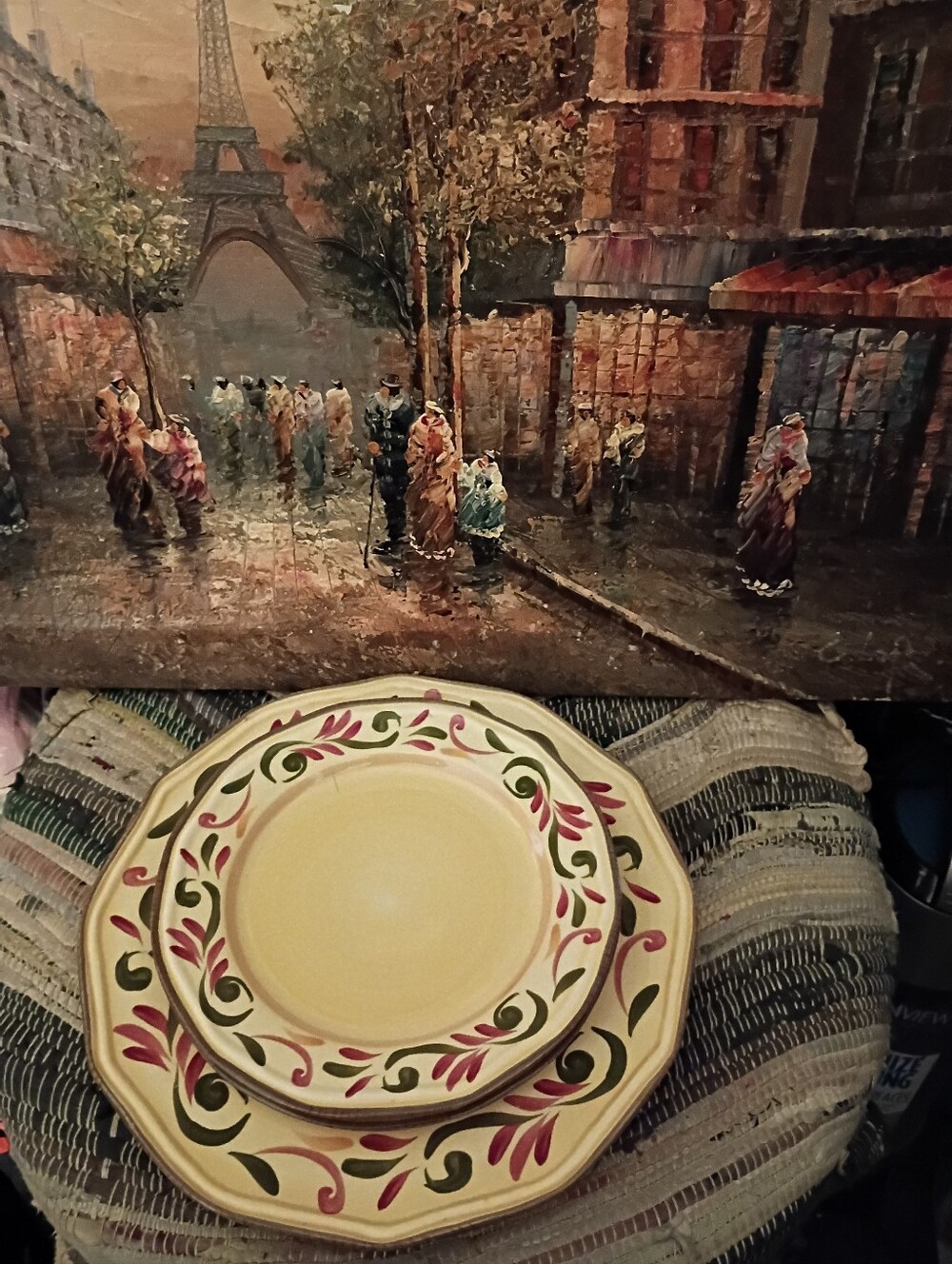 GIBSON-Hand-Painted Yellow Ceramic Plate Set of 3 with Floral Motif Nice Vintage
